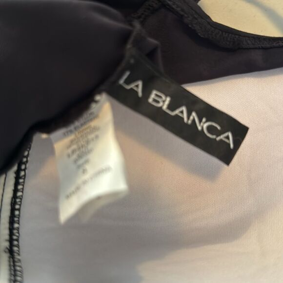 La Blanca Black White Polka Dot One Piece Swimsuit Ruched Retro Style Beach - Picture 14 of 16